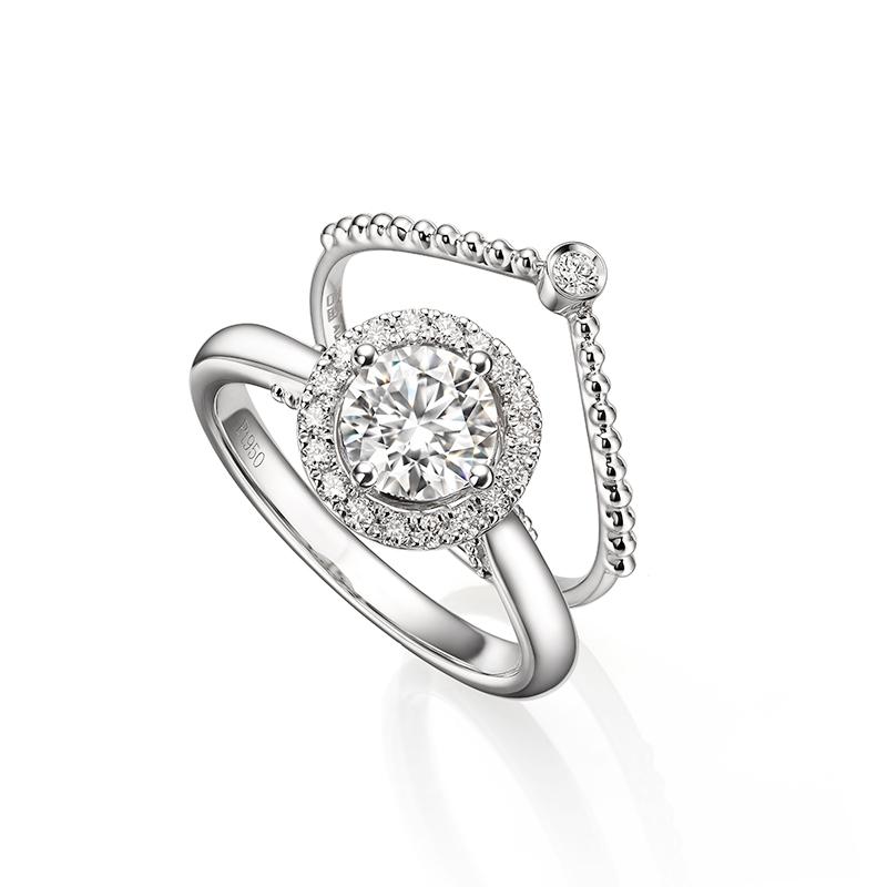 吉盟珠宝 铂金950钻石戒指 闪耀系列-深爱主戒